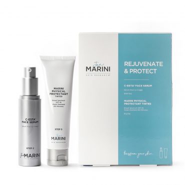 Jan Marini Rejuvenate and Protect features C-ESTA Serum and Marini Physical Protectant to address pigmentation concerns, visibly brighten and  protect skin.