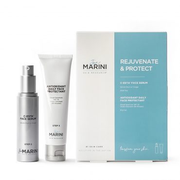 Jan Marini Rejuvenate and Protect contains C-ESTA Serum and Antioxidant Daily Face Protectant to address pigmentation concerns, visibly brighten and protect skin.